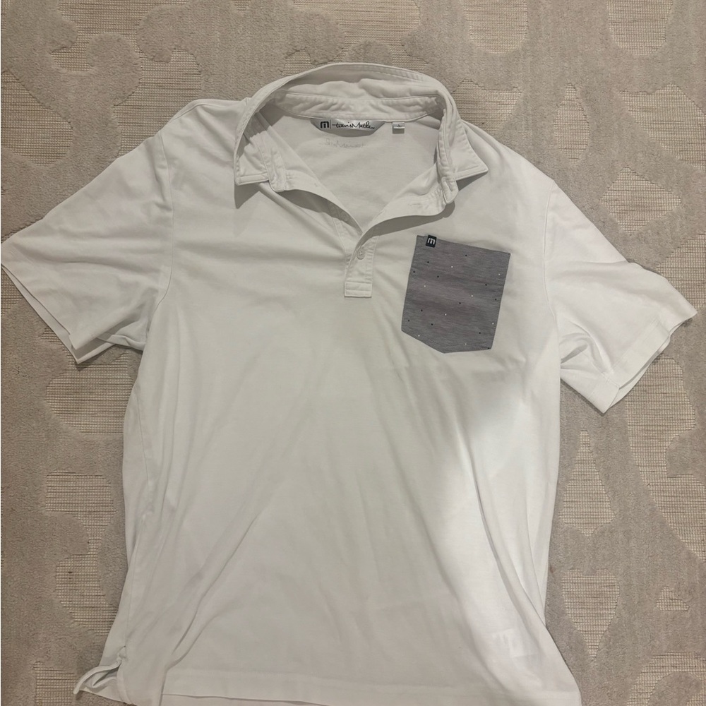 Travis Mathew White and Gray Polo Shirt